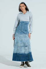 DENIM ON DENIM LAYERED MAXI DRESS WITH HOOD
