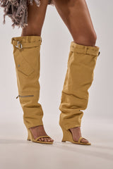 AZALEA WANG ANOUK KHAKI SPORT WEDGE BOOT