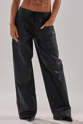 DONT GIVE UP COATED WIDE LEG DENIM WITH GROMMET