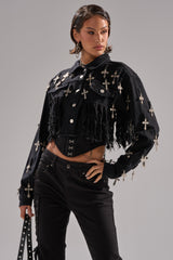 CROSS MY HEART ULTRA CROP DENIM JACKET