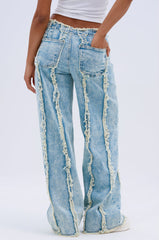 EILEEN DISTRESSED LACE UP WIDE LEG JEAN