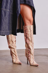 AZALEA WANG MADEYE NUDE SNAKE STILETTO BOOT