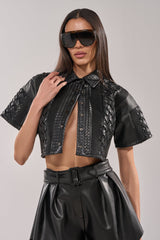 BIKER BRAIDED LEATHER CROPPED BUTTON DOWN