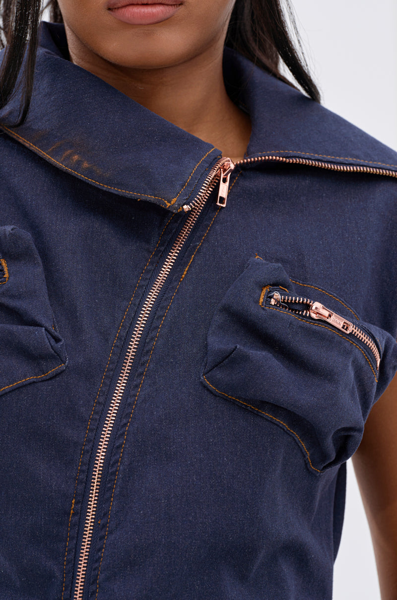 DONT MESS WITH ME COLLARED DENIM MAXI DRESS
