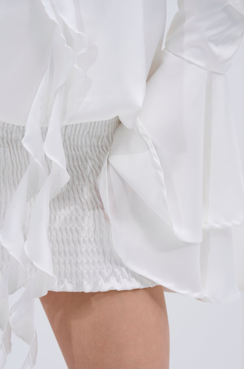 CHIC AF RUFFLE MINI DRESS IN WHITE