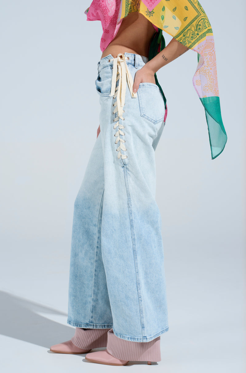 COME HANG WITH ME WIDE LEG DENIM PANT WITH TIES