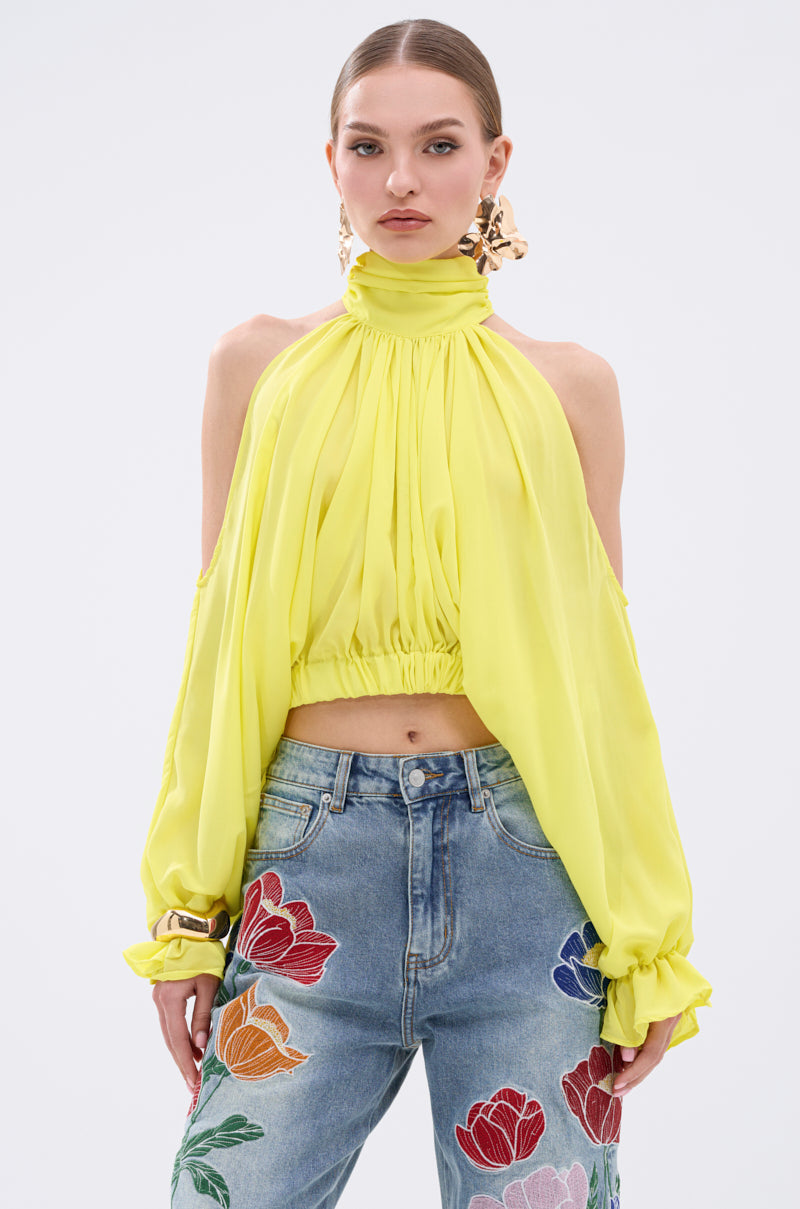 BRIGHTEST CITY TURTLENECK BLOUSE IN YELLOW