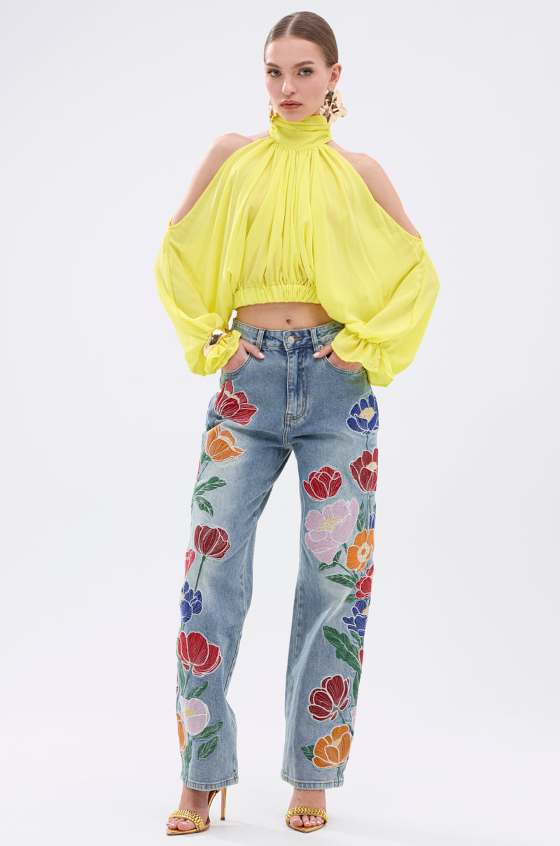 BRIGHTEST CITY TURTLENECK BLOUSE IN YELLOW