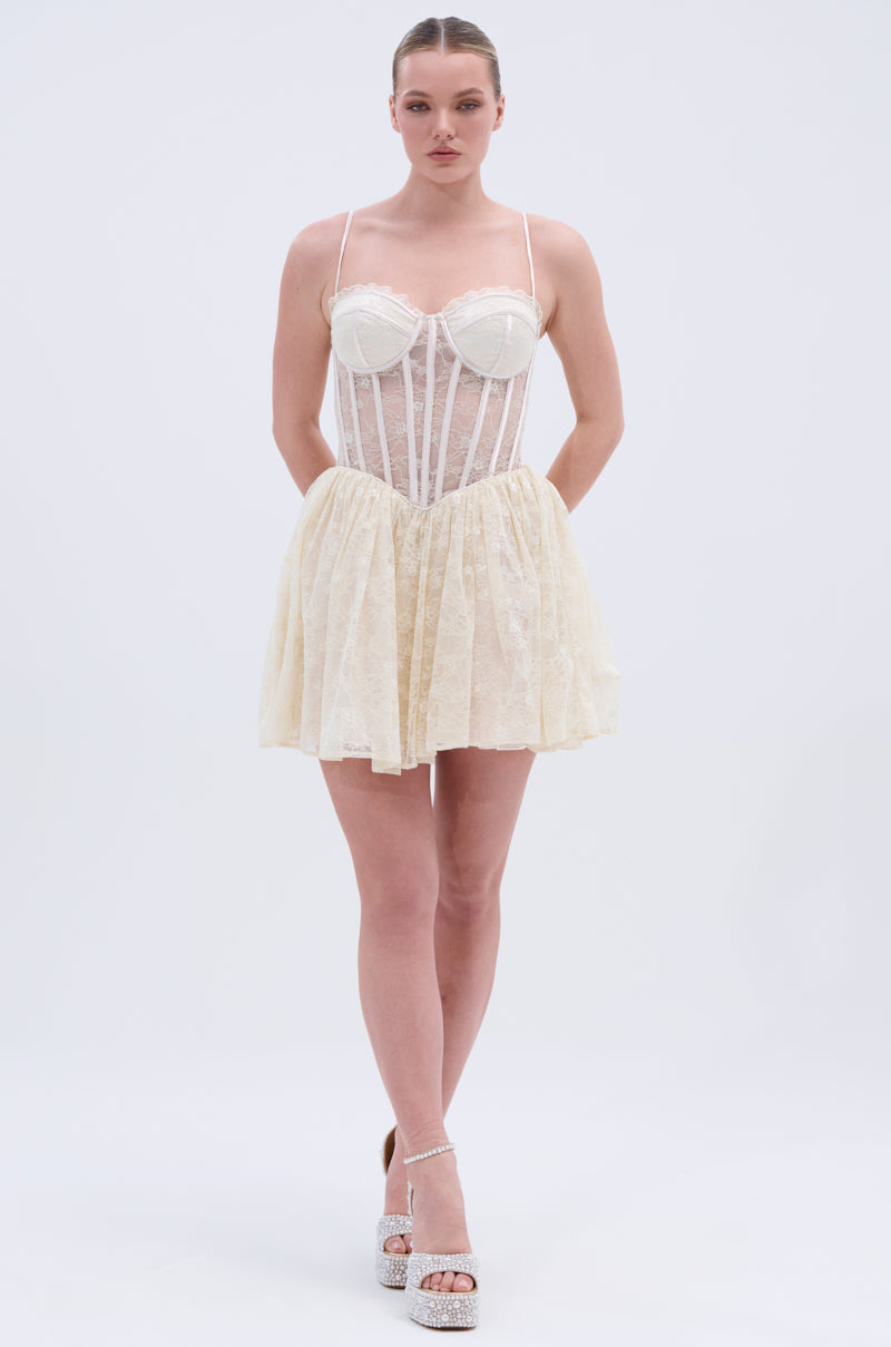 BRUNCHIN LACE MINI DRESS