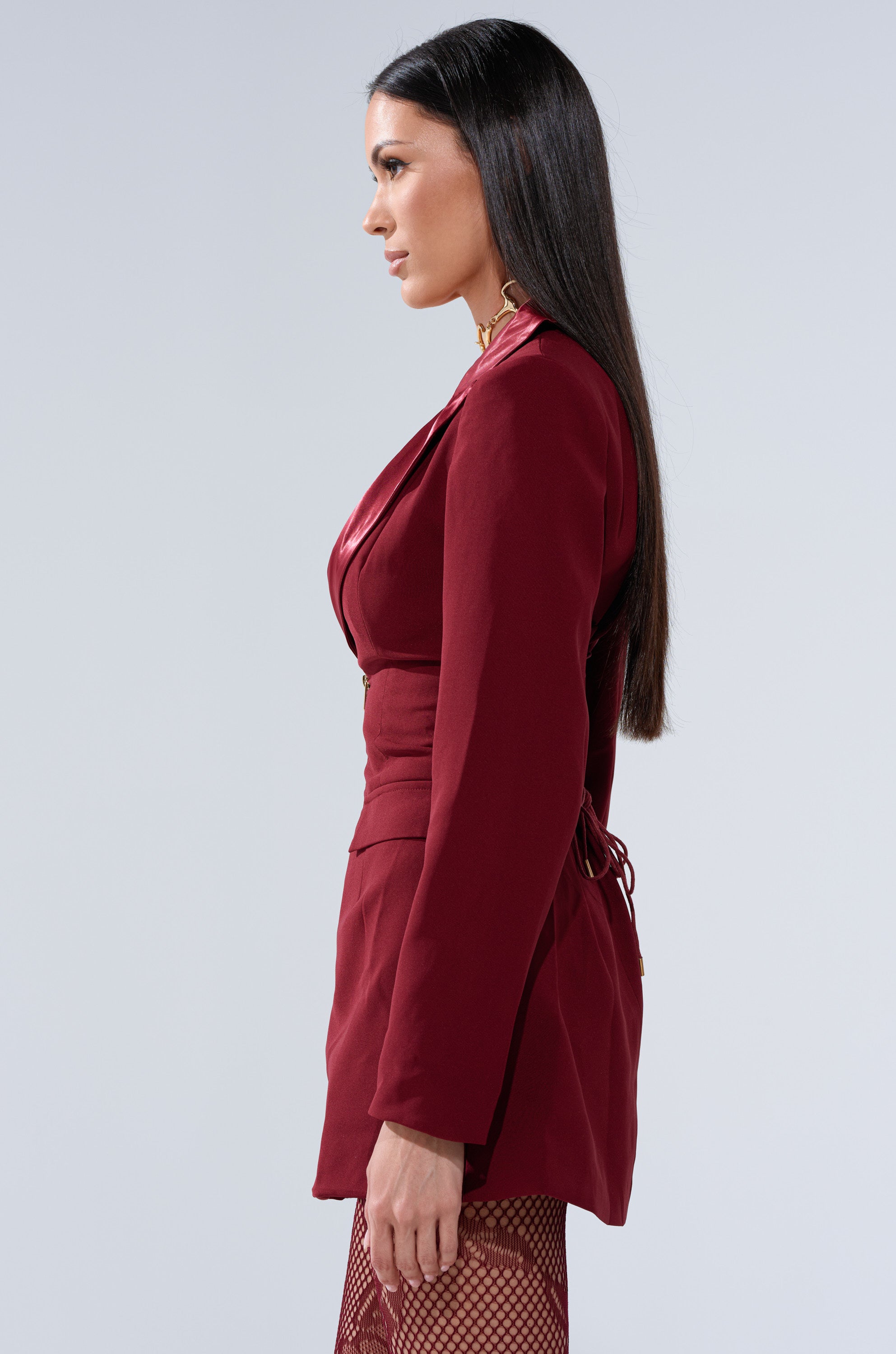 BUSINESS CASUAL BLAZER DRESS IN BURGUNDY