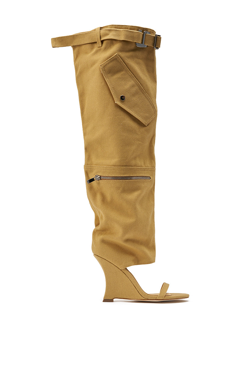 AZALEA WANG ANOUK KHAKI SPORT WEDGE BOOT