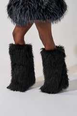 AZALEA WANG ARETE BLACK FUR STILETTO BOOT