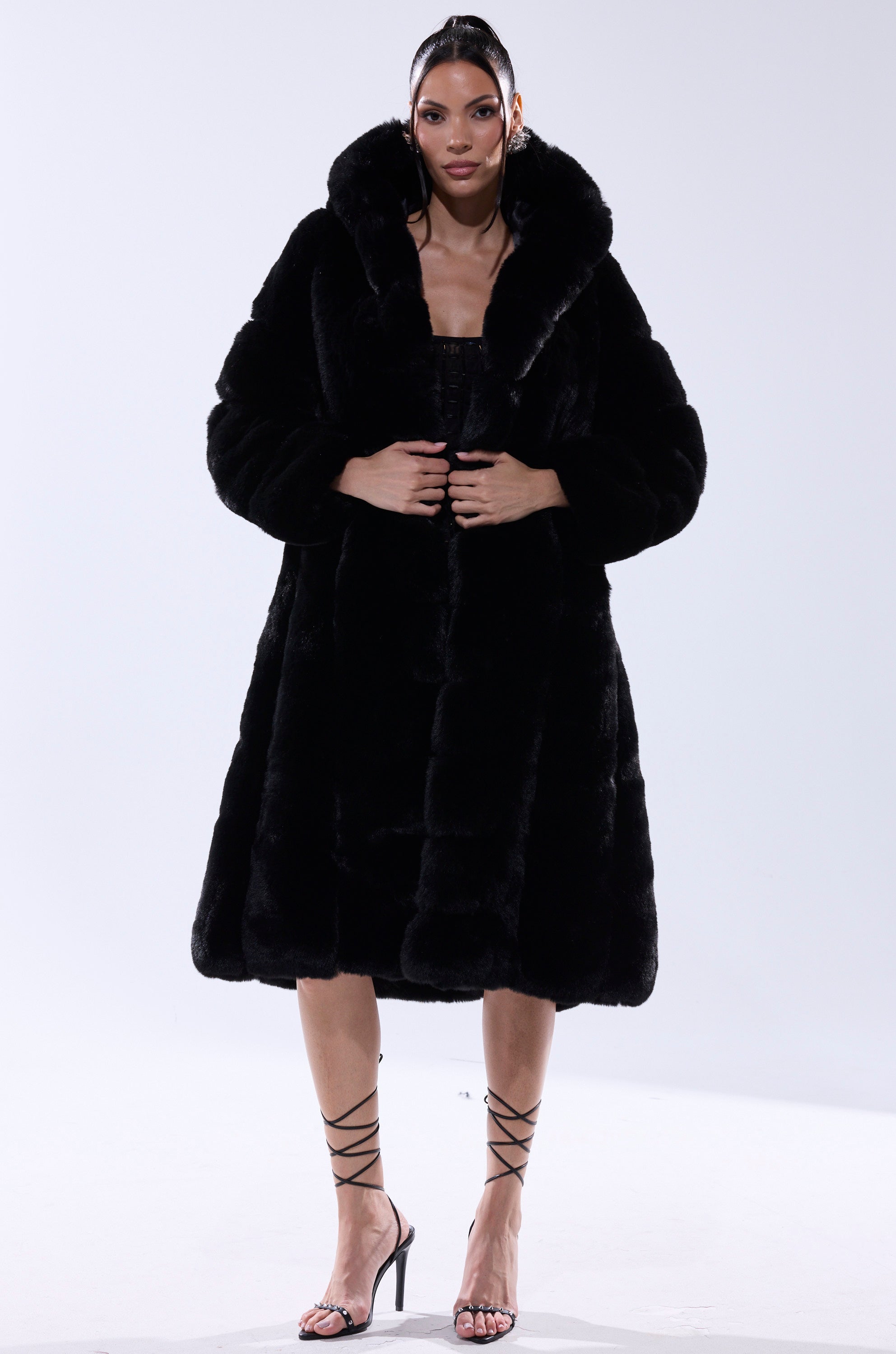 BERLIN HOODED FAUX FUR IN BLACK
