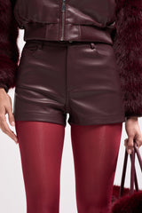 CALLIE FAUX LEATHER SHORT IN BURGUNDY