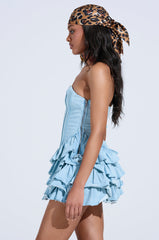 AMELIA DENIM RUFFLE MINI DRESS