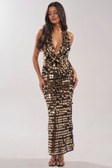 ARIEL SEQUIN CROCHET MAXI DRESS IN BLACK