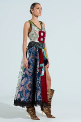 CLEAT CHASER LAYERED JERSEY HIGH LOW DRESS IN BROCADE