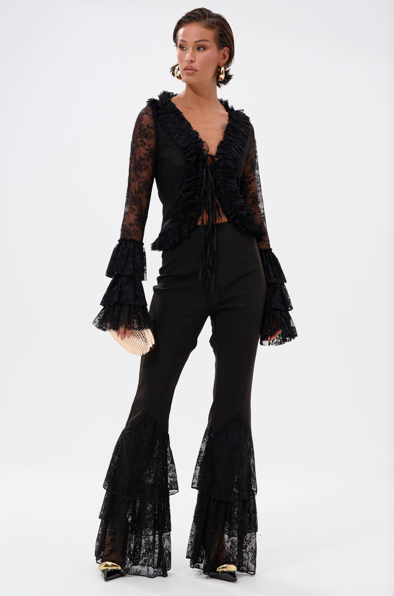 AN ELEGANT AFFAIR RUFFLE LACE BLOUSE IN BLACK