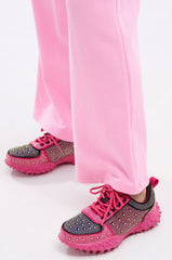 AZALEA WANG ISABEAU FUCHSIA COLOR BLOCKED EMBELLISHED SNEAKER