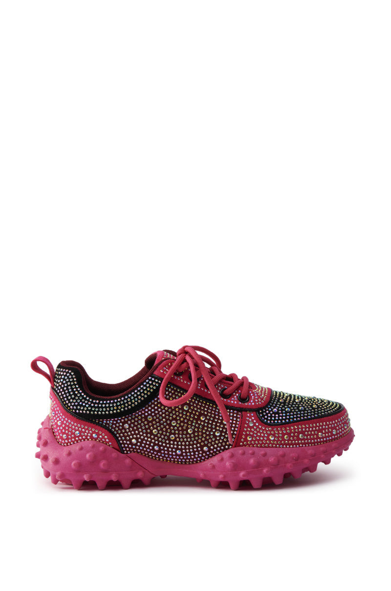 AZALEA WANG ISABEAU FUCHSIA COLOR BLOCKED EMBELLISHED SNEAKER