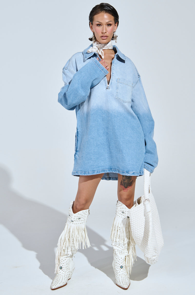 COOL GIRL OVERSIZED OMBRE DENIM SHIRT DRESS