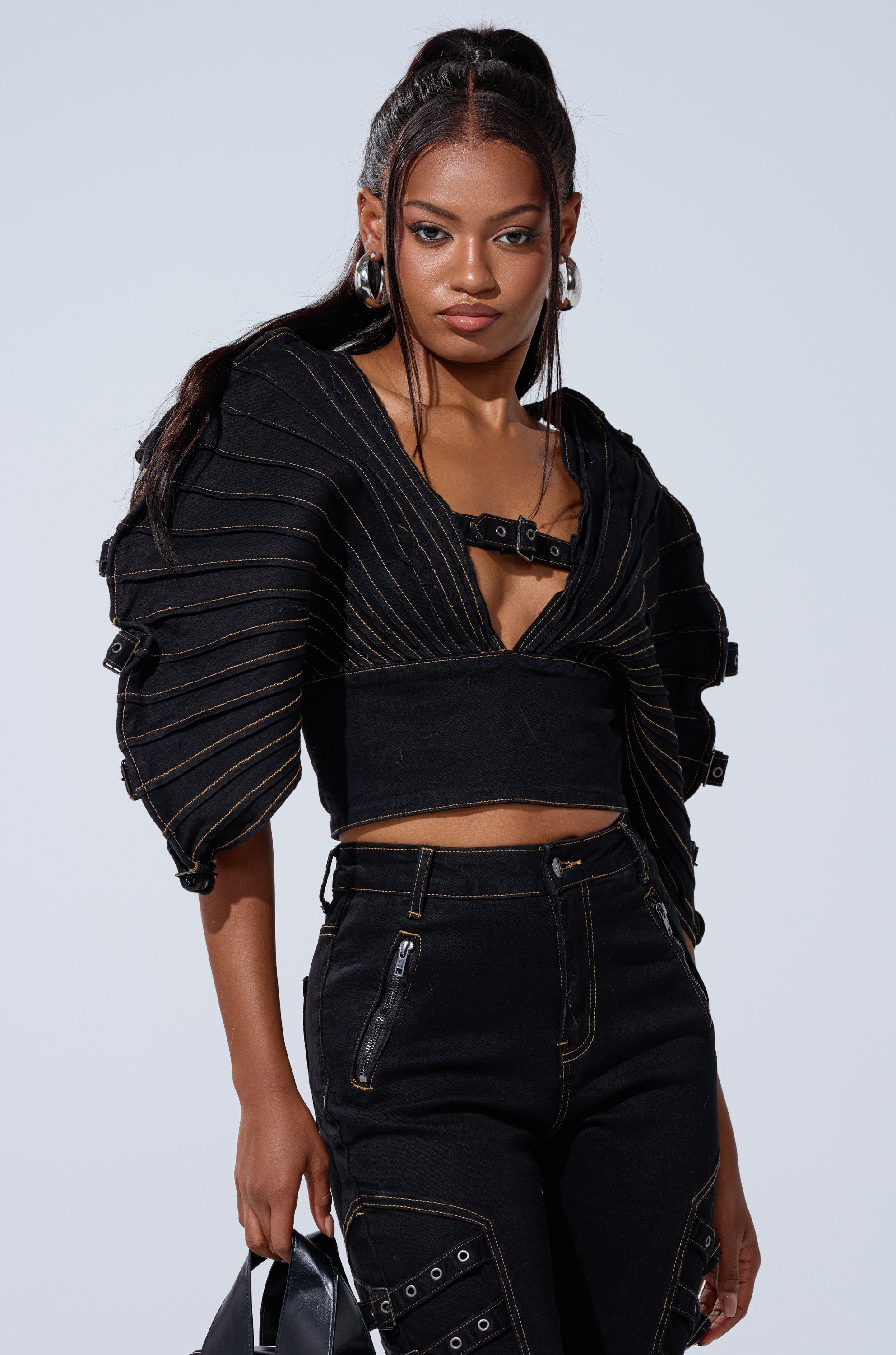 BUCKLE UP DENIM BLOUSE