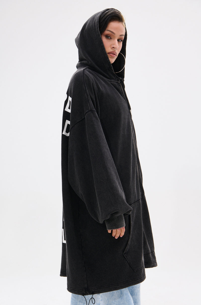 BELIEVE WHAT YOU HEARD OVERSIZED ZIP UP SWEATSHIRT