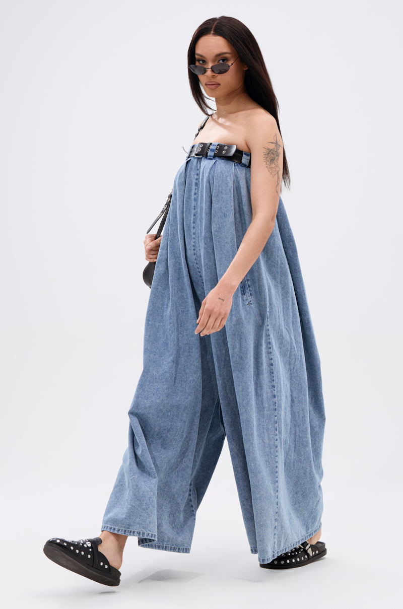DIANE STRAPLESS OVERSIZED JUMPSUIT IN DENIM