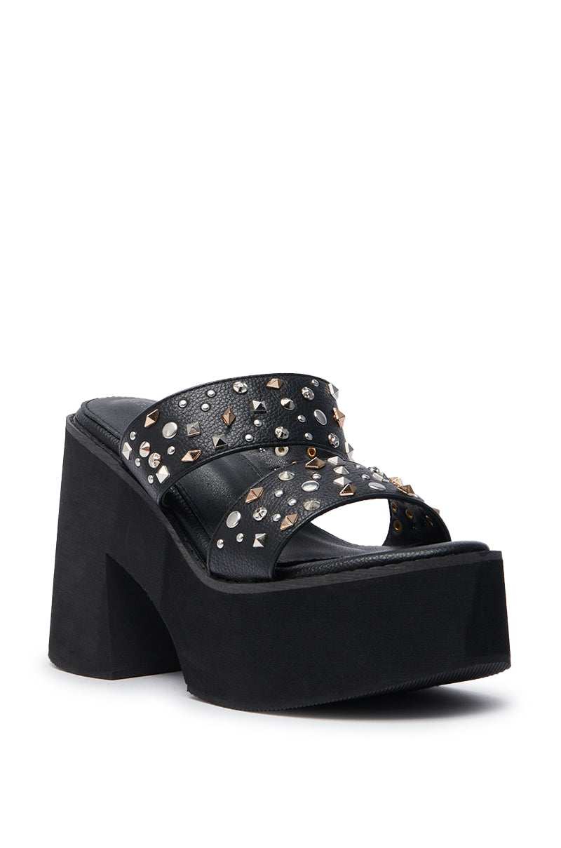 AZALEA WANG MIKAEL BLACK CHUNKY SLIP ON SANDAL