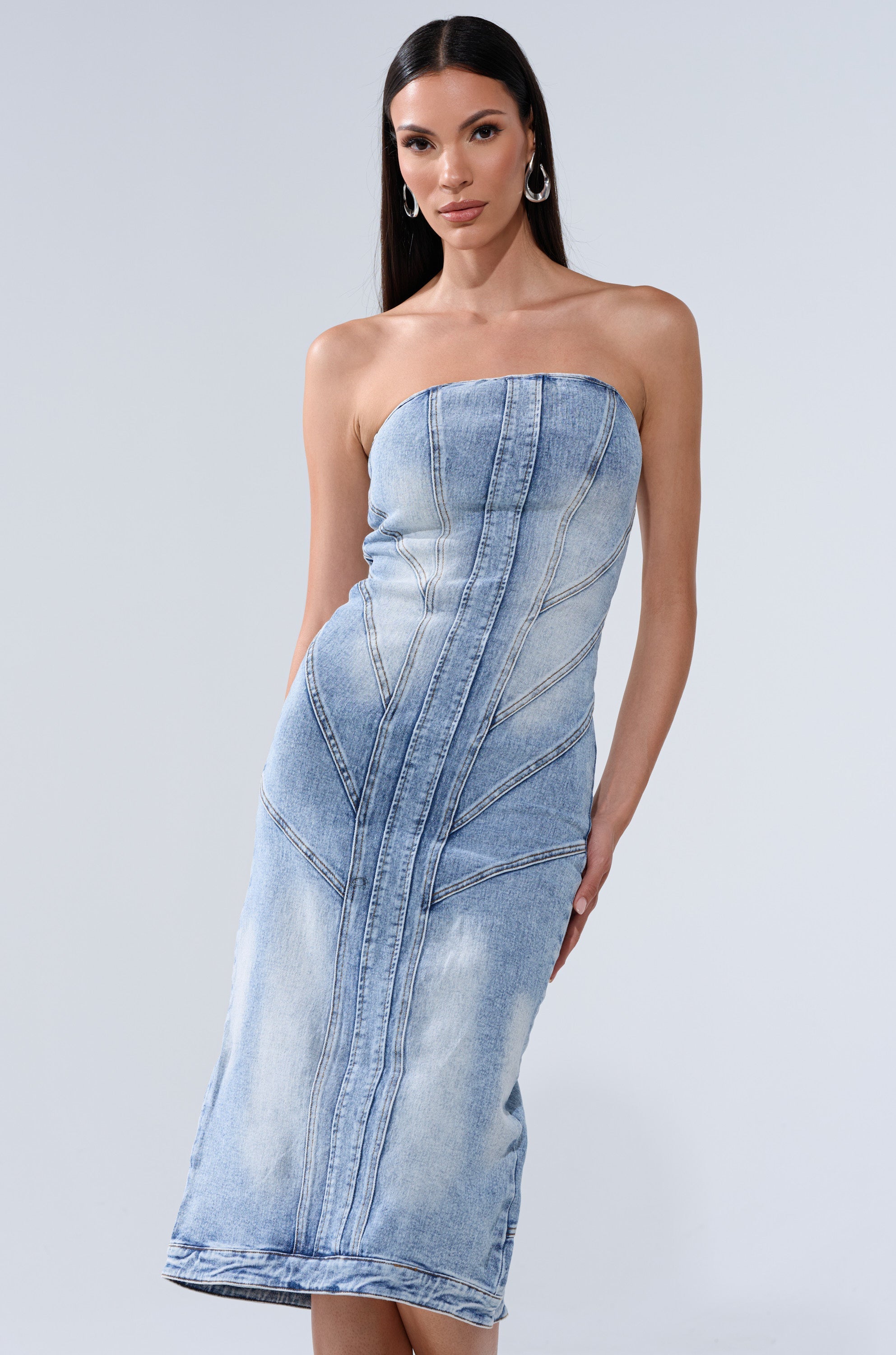 BROOKLYN BADDIE DENIM MIDI DRESS