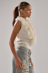 CARLY FRINGE OPEN FRONT SWEATER IN IVORY