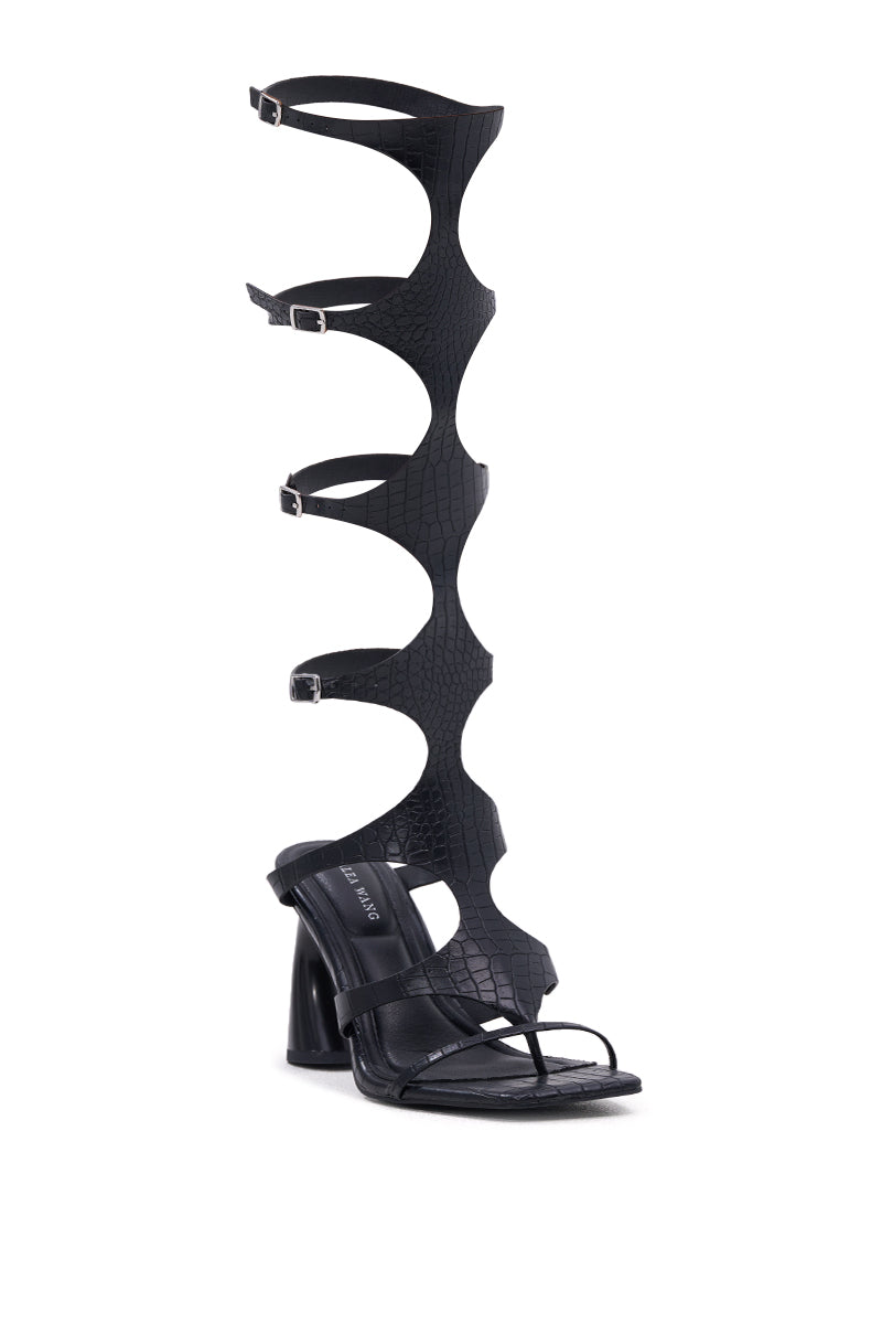AZALEA WANG SEAMUS BLACK CROC NOVELTY HEEL SANDAL