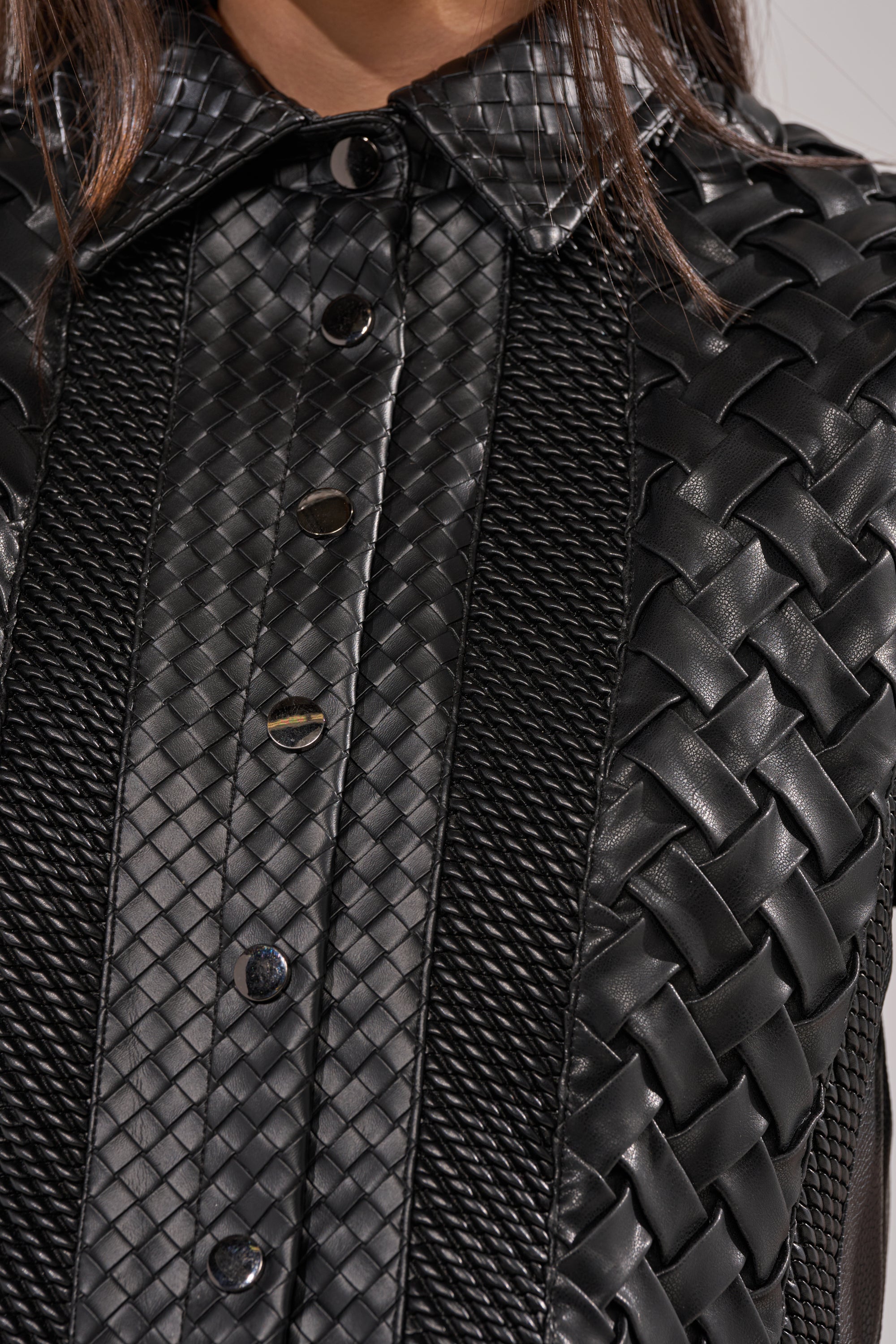 BIKER BRAIDED LEATHER CROPPED BUTTON DOWN