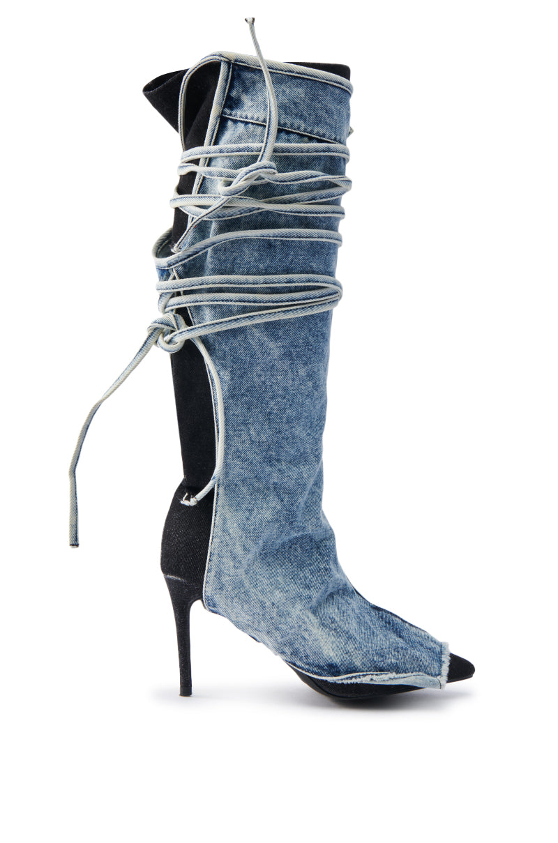 AZALEA WANG VILLAREAL DENIM BOOT WITH TIES