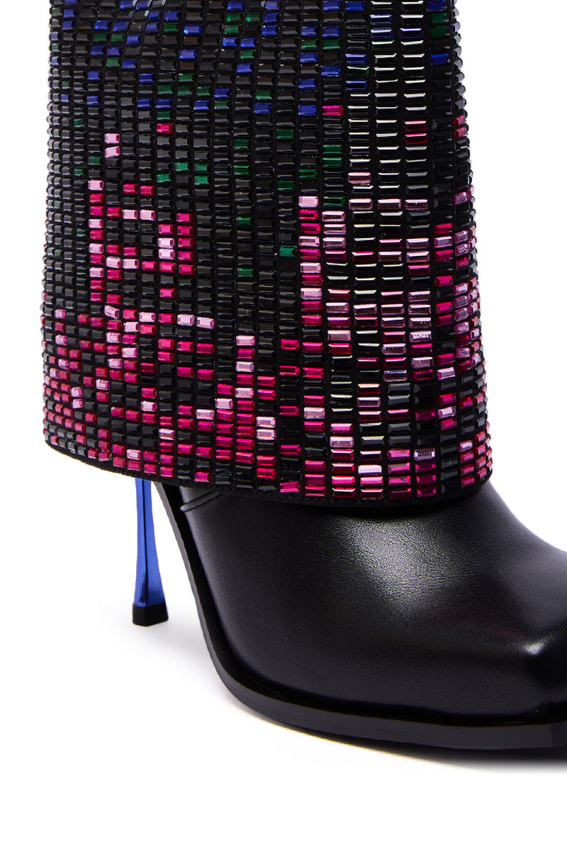 AZALEA WANG VOLLMER BLACK RHINESTONE CUFF BOOTIE WITH SQUARE TOE