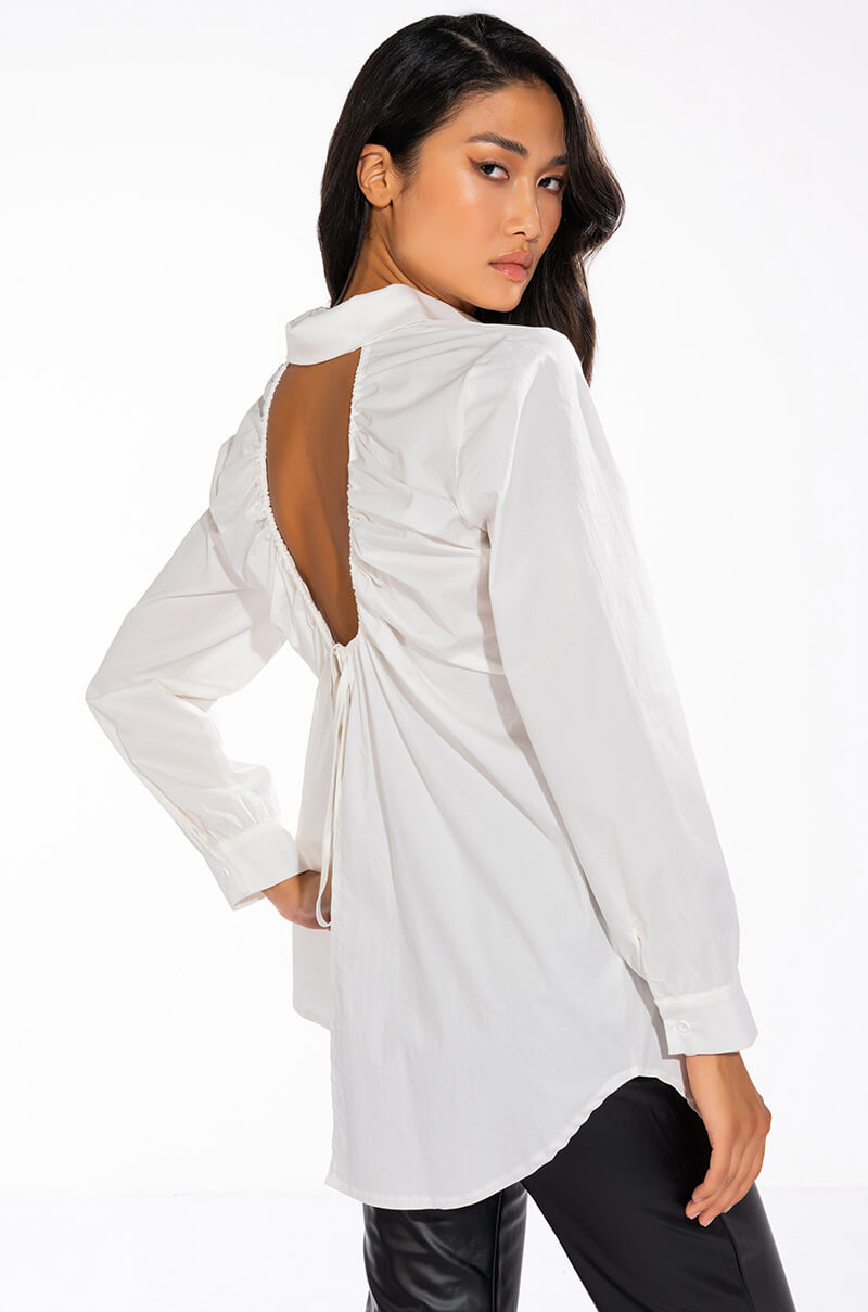 AMANDA OPEN BACK BUTTON DOWN BLOUSE