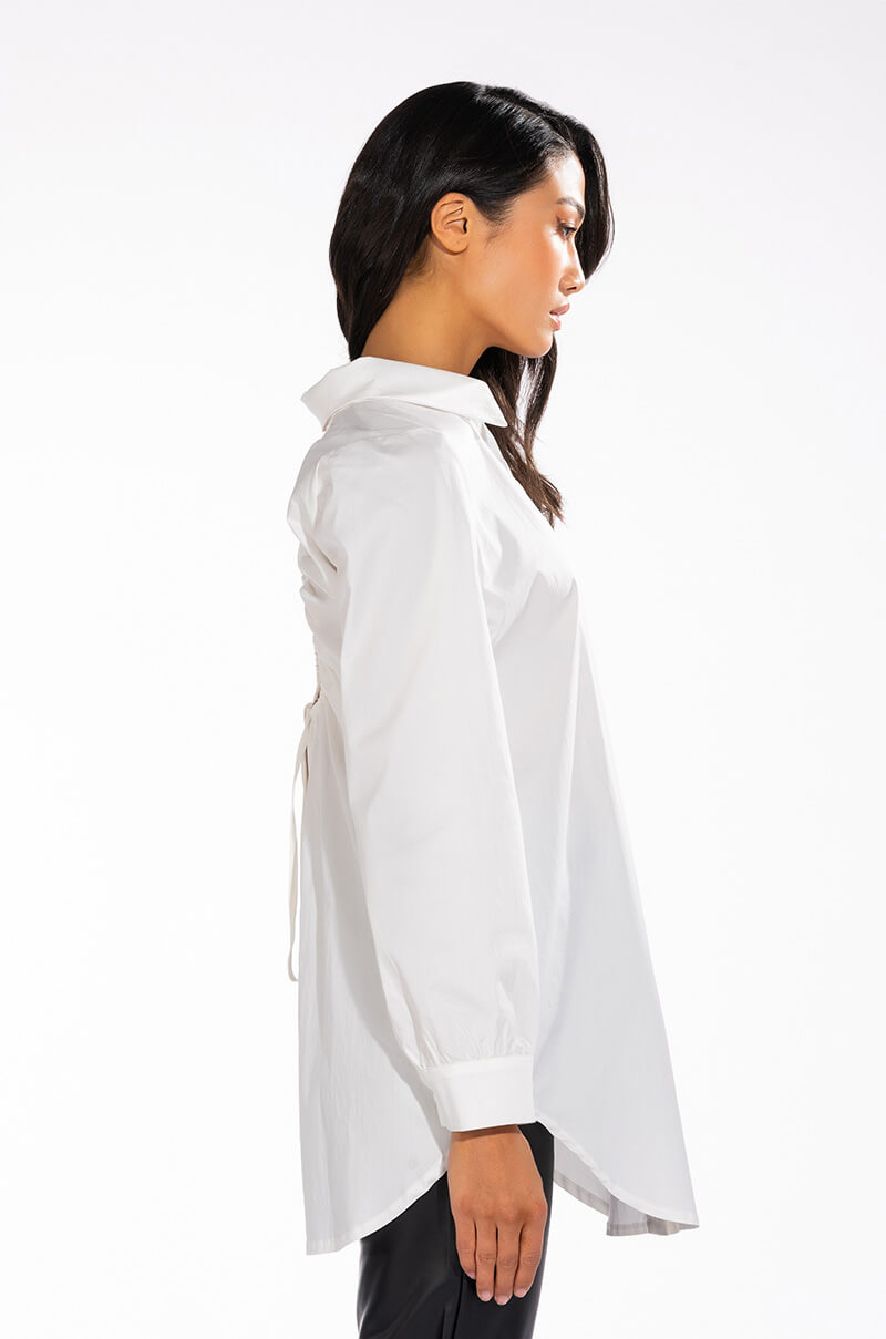 AMANDA OPEN BACK BUTTON DOWN BLOUSE