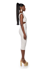 ALWAYS A SLAY THIS WAY LOW V NECK MIDI DRESS
