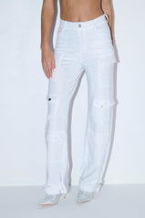 AMMO BONNE SOIREE RHINESTONE CARGO PANTS IN WHITE