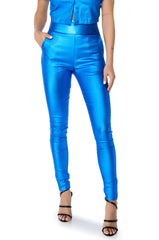 AMMO X AKIRA BIG BOOTY HIGH WAIST FAUX LEATHER PANT IN BLUE