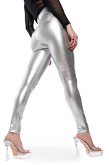 AMMO X AKIRA BIG BOOTY HIGH WAIST FAUX LEATHER PANT IN SILVER