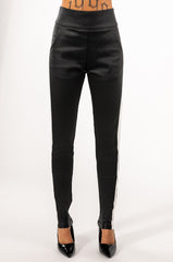 AMMO X AKIRA BIG BOOTY HIGH WAIST PLEATHER PANT WITH SIDE STRIPE