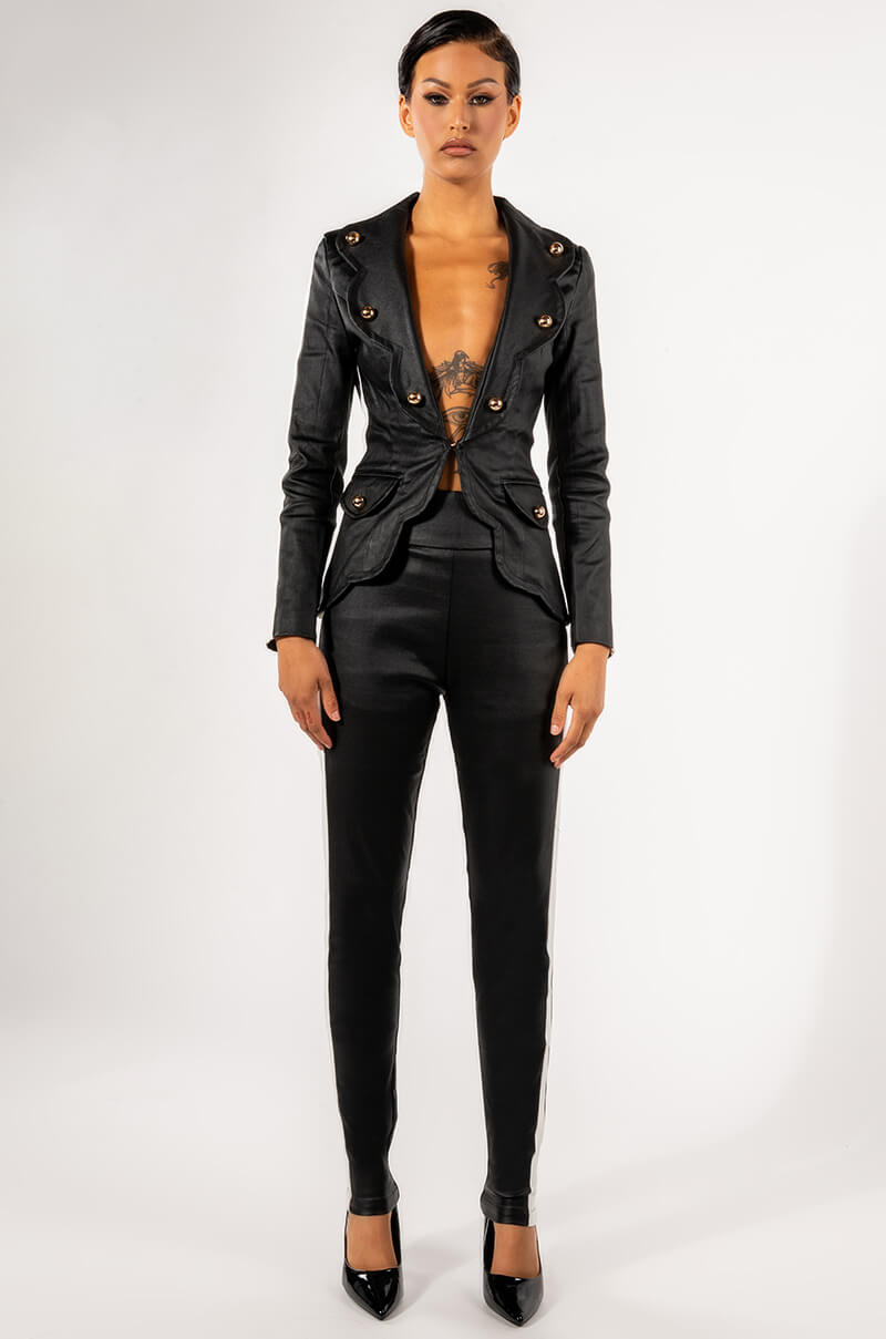 AMMO X AKIRA BIG BOOTY HIGH WAIST PLEATHER PANT WITH SIDE STRIPE