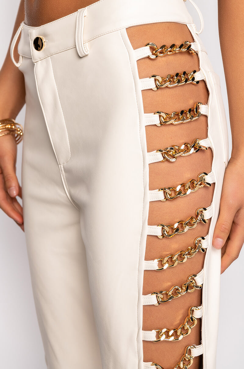 AMMO X AKIRA FAUX LEATHER SIDE CHAIN PANT