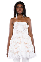 ANGEL ENERGY STRAPLESS FLORAL FIT AND FLARE MINI DRESS