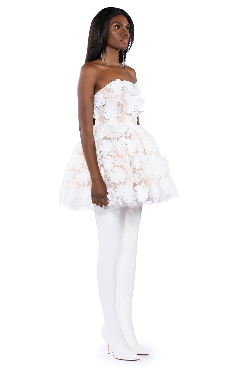 ANGEL ENERGY STRAPLESS FLORAL FIT AND FLARE MINI DRESS