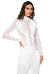 ANNIKA FRINGE DETAIL LONG SLEEVE MESH TOP
