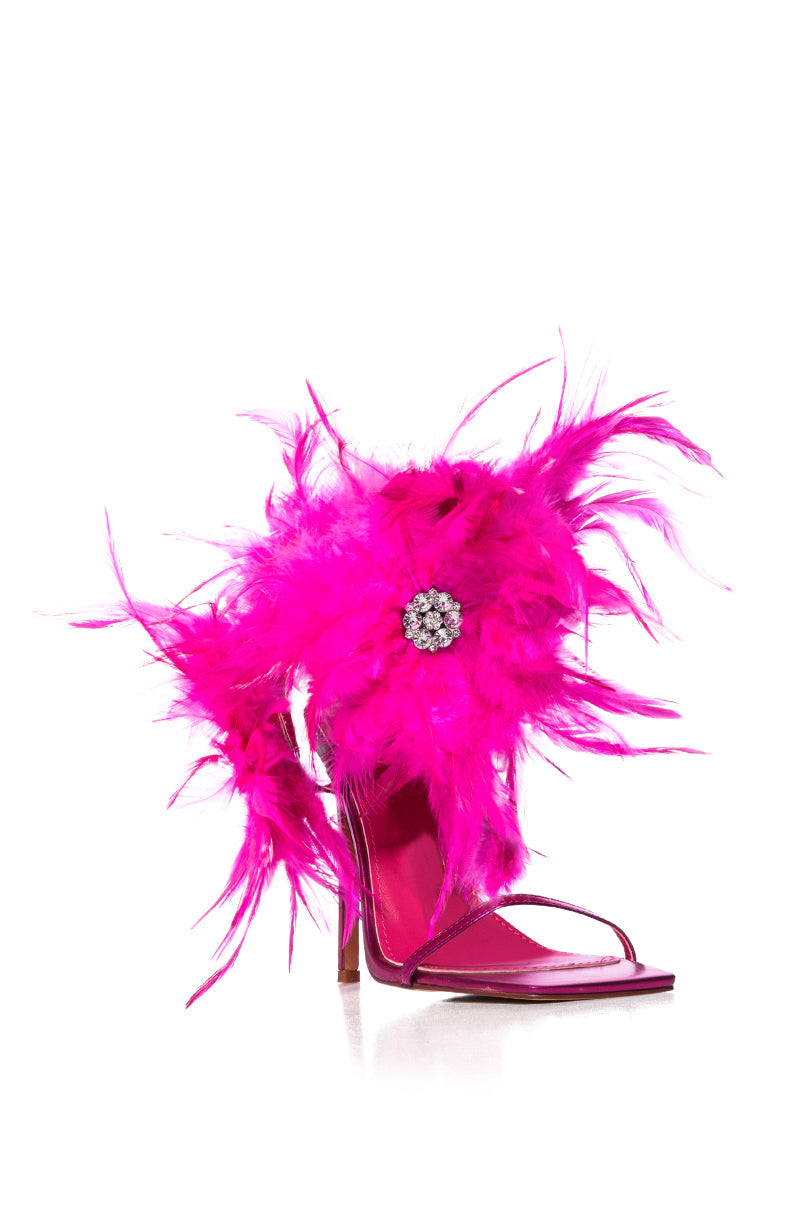 AZALEA WANG CARLA FEATHER TIE UP SANDAL IN FUCHSIA