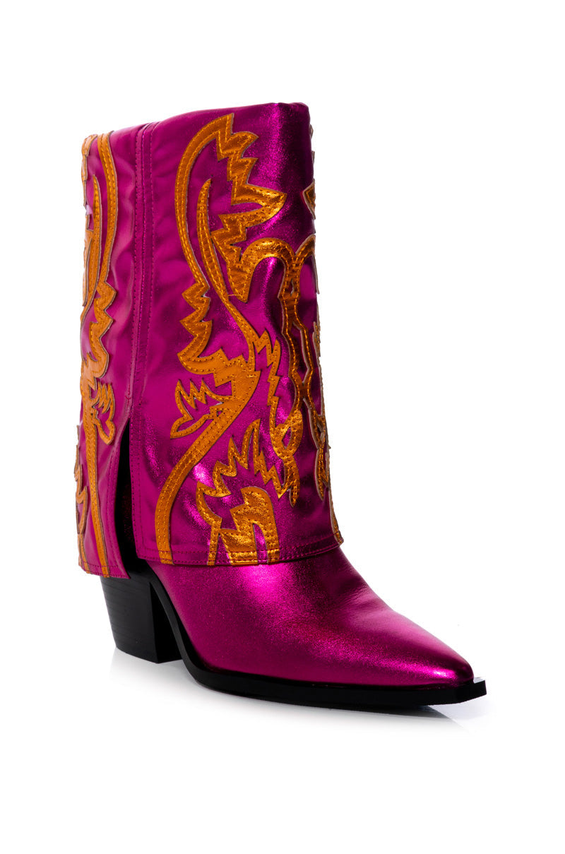 AZALEA WANG ESPERANZA WESTERN STYLE BOOTIE IN METALLIC FUCHSIA