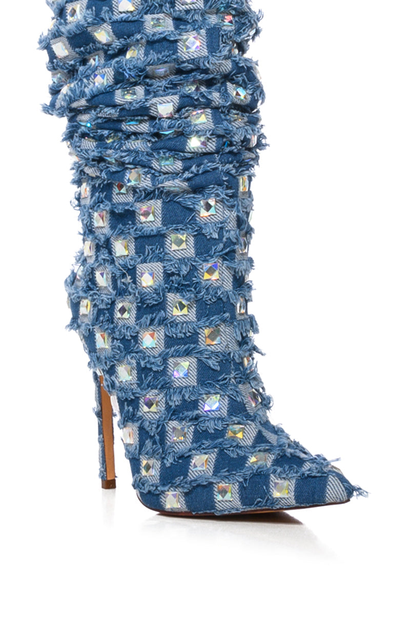 AZALEA WANG EVE DISTRESSED DENIM BOOT